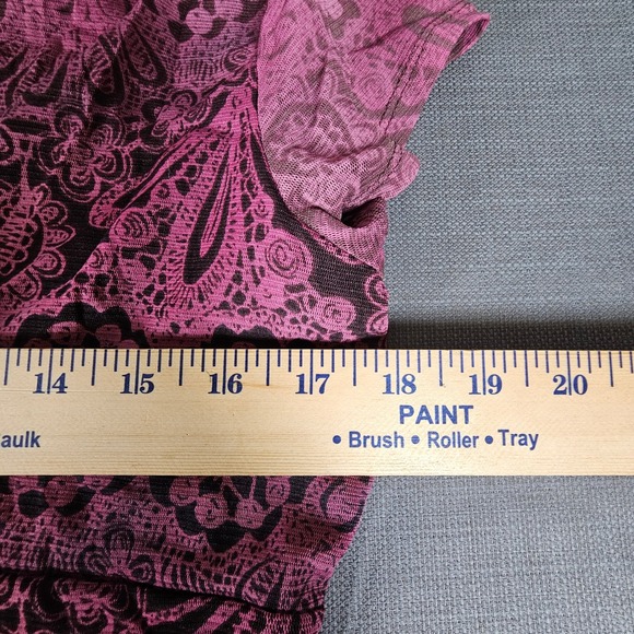 Lizwear Women Pink Black Lace Overlay V Neck Short Sleeve Top Size L - Picture 4 of 7